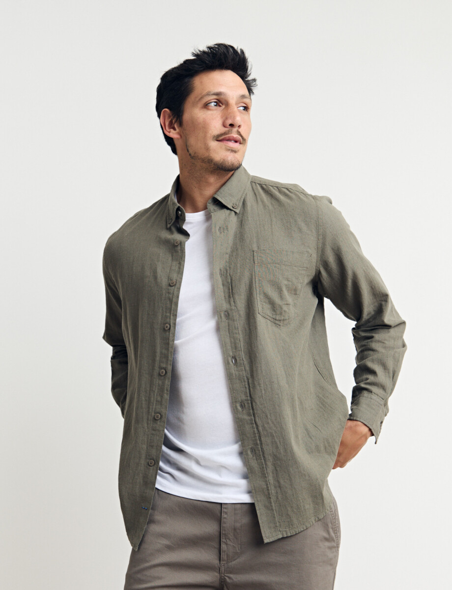 011665 CAMISA DE LINO HARRINGTON LABEL Oliva