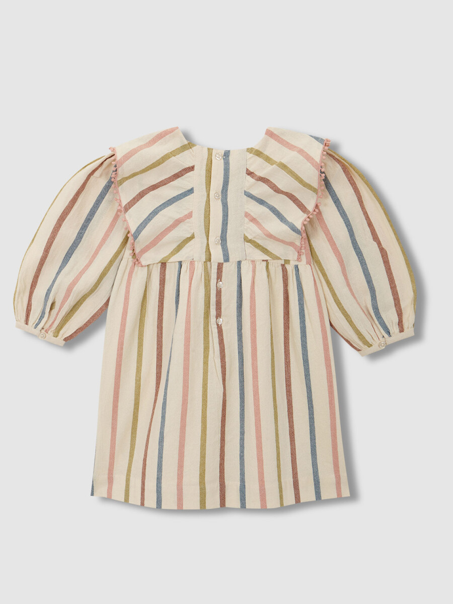 Vestido De Rayas Con Volante Crudo