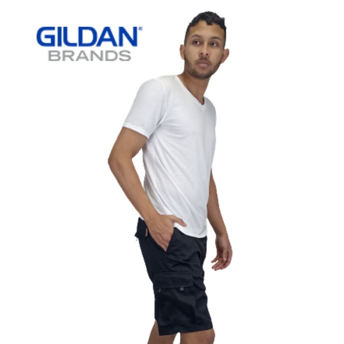 Camiseta Básica Gildan Escote V - Blanco 