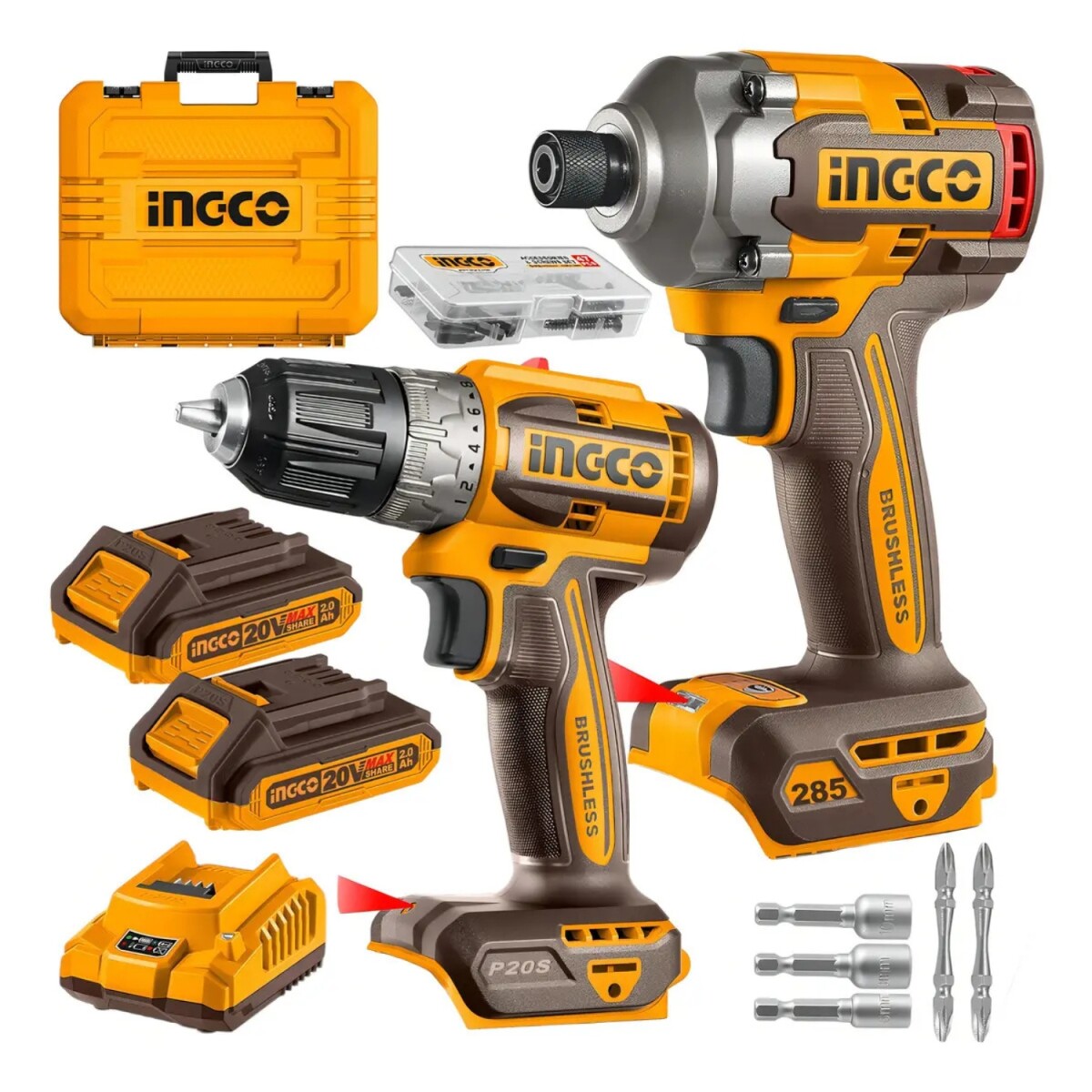 Kit Ingco Atornillador +Taladro+ Rotomartillo + Accesorios 