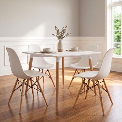 Juego de Comedor 4 Sillas Eames 80 Blanco