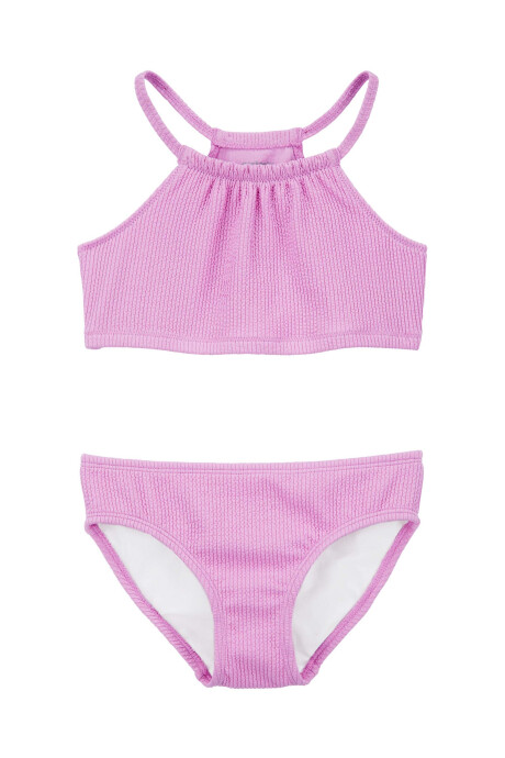 Traje de baño dos piezas con protección UPF 50+, cuello halter, rosado Sin color