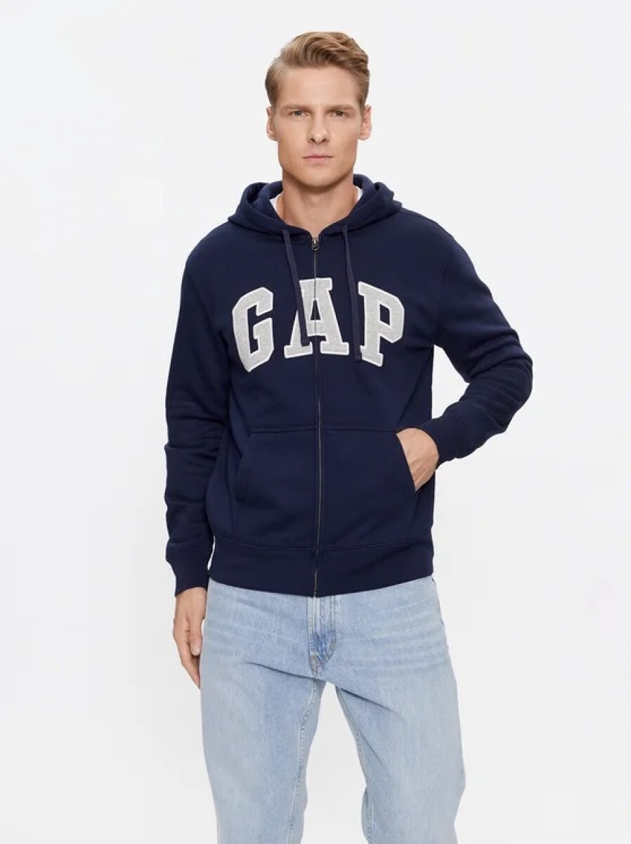 Buzo Canguro Con Cierre Logo Gap Hombre - Tapestry Navy V2 