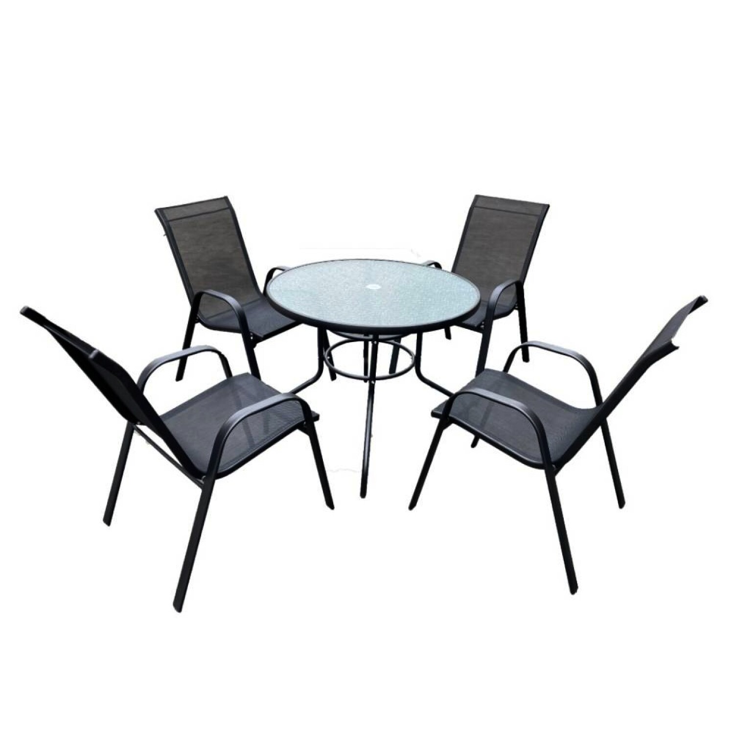 Juego de Jardín Exterior con Mesa Tapa Vidrio y 4 Sillas Negro — HTS