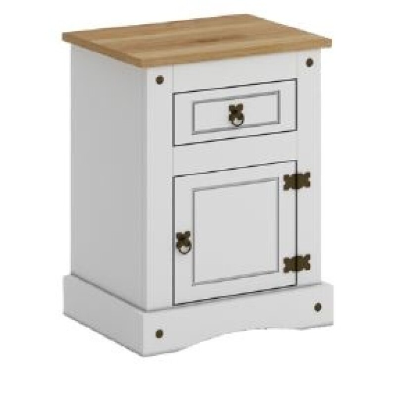 Mesa De Luz Rustica 1 Puerta 1 Cajon Blanco Unica