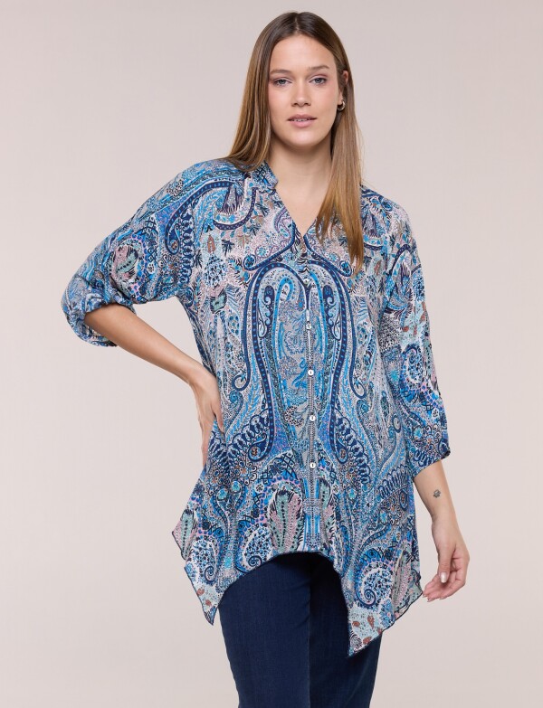 Blusa Holgada Manga 3/4 Roll-up AZUL/MULTI