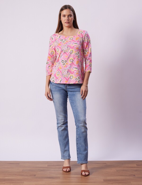 Remera Algodon Flores MULTI/ROSA