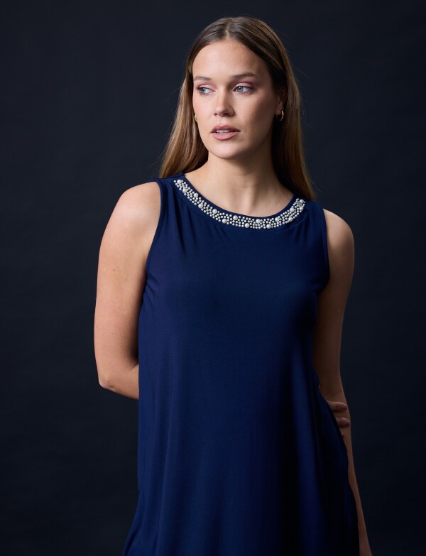 Vestido Aplique Perlas AZUL