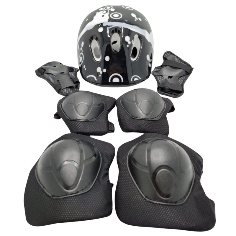 Set Casco, Rodillera y Coderas Negro