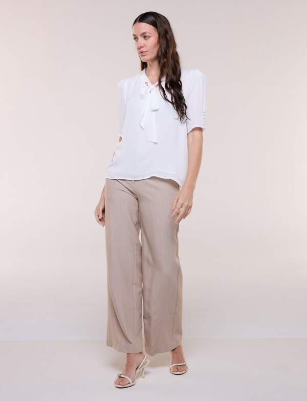 Blusa Lazo Con Mangas Abotonadas BLANCO