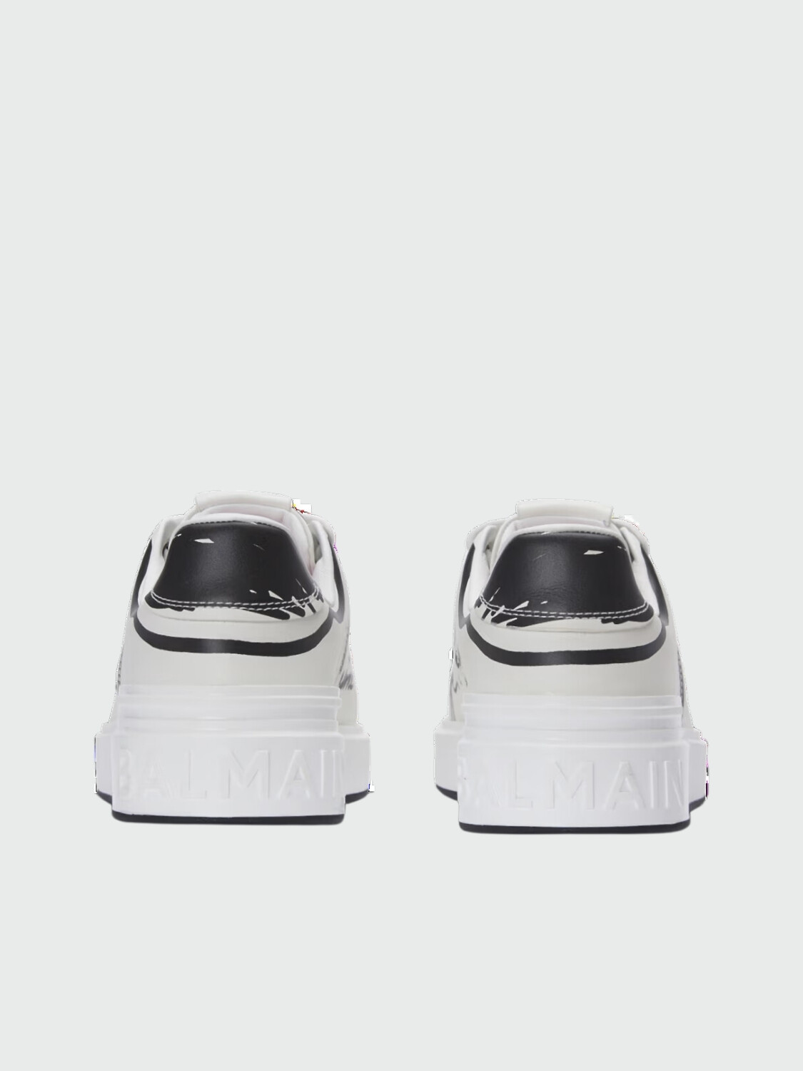 Balmain - Championes acordonados de cuero estampados, B-Court Blanco