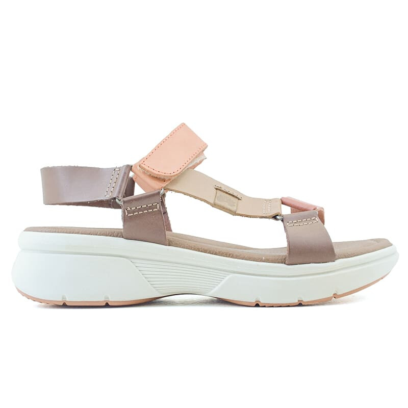 Sandalias Country Tiras con Velcro Suela Alta de Mujer - 24201 Marron Oscuro-beige