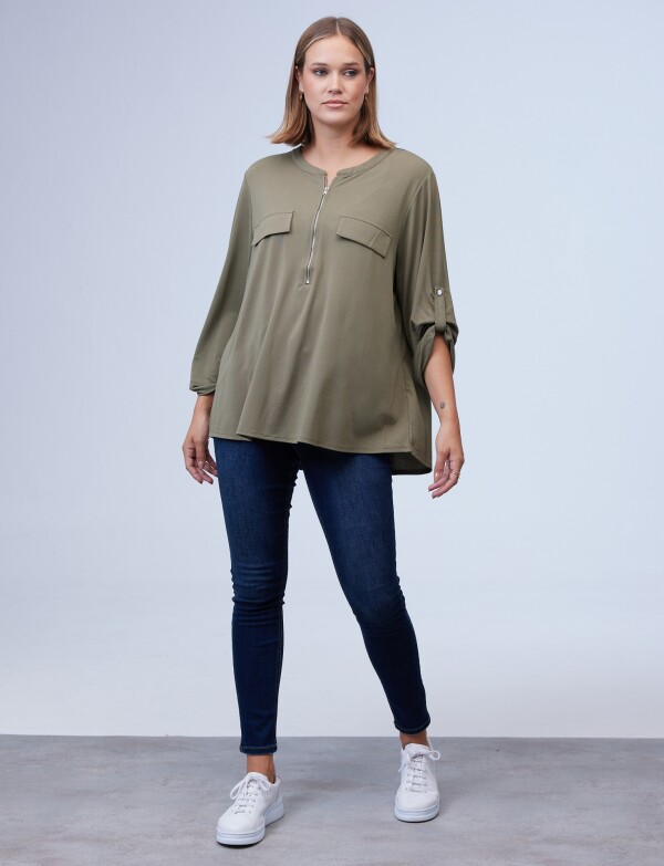 Blusa Oversize Zip OLIVA