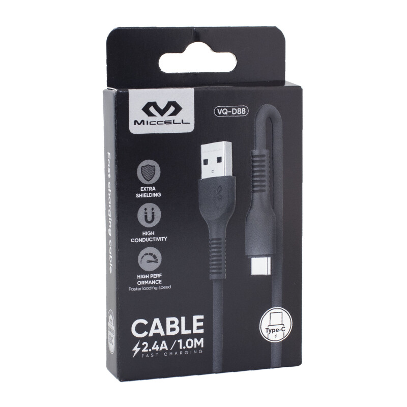 Cable Tipo C Miccell 2.4a 1.0m Negro Cable Tipo C Miccell 2.4a 1.0m Negro