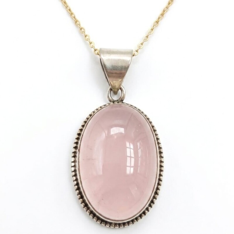 Dije oval - Plata 925 - cuarzo rosa - CP4868 conpiedra