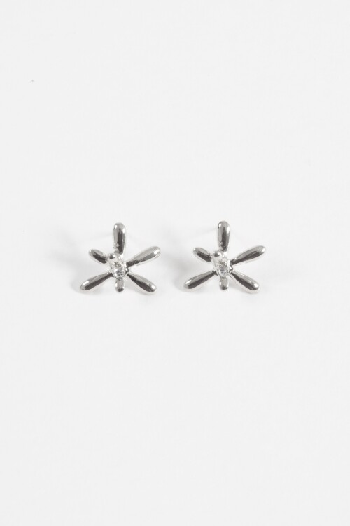 Caravanas flor metal plateado