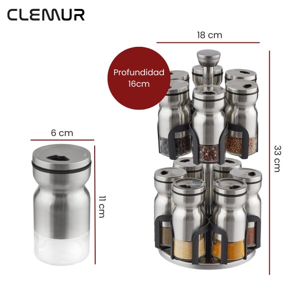 Especiero Redondo Giratorio Organizador Para Cocina Con 12 Frascos De Acero y Vidrio ESP003 Especiero Redondo Giratorio Organizador Para Cocina Con 12 Frascos De Acero y Vidrio ESP003