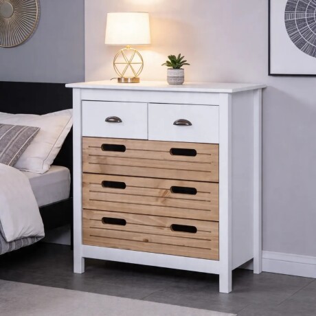 Cómoda Lumax 5 cajones madera y blanco Cómoda Lumax 5 cajones madera y blanco