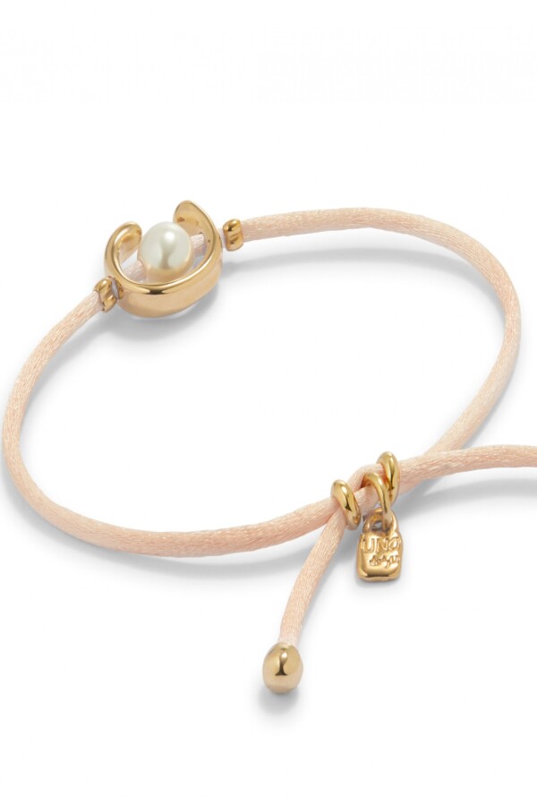 PULSERA DE HILO SALMÓN CON PERLA SHELL FORNITURA BAÑADA EN ORO 18K. Pulsera