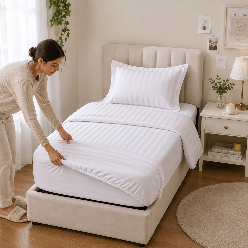 Juego Completo de Sabanas 1 Plaza 400 Hilos Premium Blanco