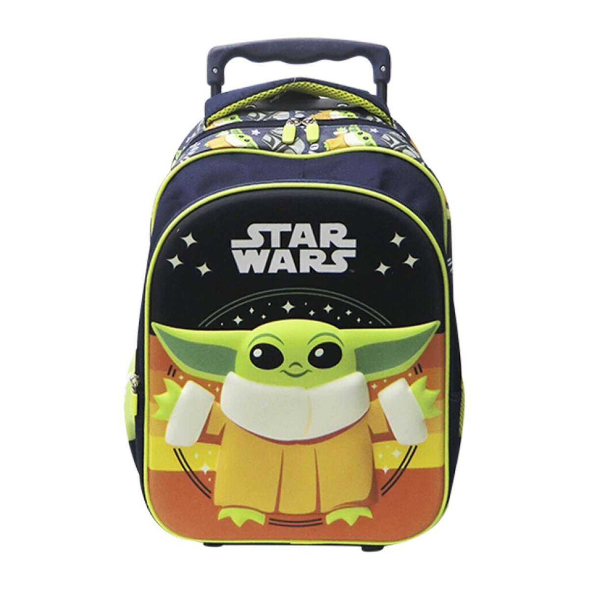 Mochila Infantil 3D Baby Yoda con Carro Tafeta Grande 40 x 30 cm - Negro 
