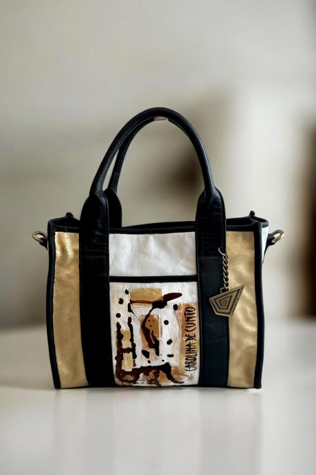 Cartera Tali De Cuero Blanca Y Negra Con Dorado Y Arte Pintado A Mano Cartera Tali De Cuero Blanca Y Negra Con Dorado Y Arte Pintado A Mano