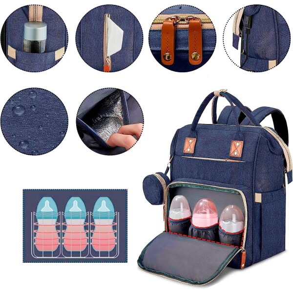 Silla Mecedora Bouncer Bebé + Mochila Maternal Impermeable Variante Color Verde Azul