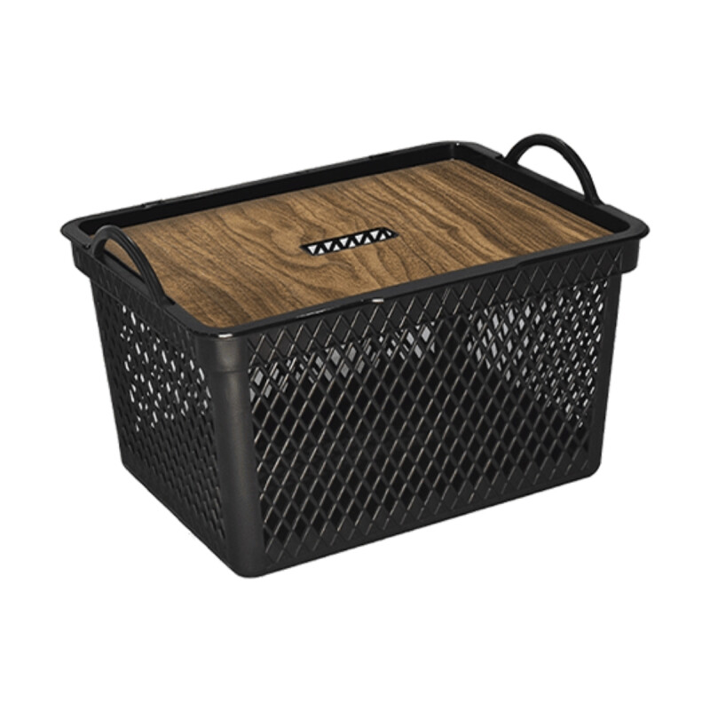 Caja con tapa simil madera 20 Lts NEGRO