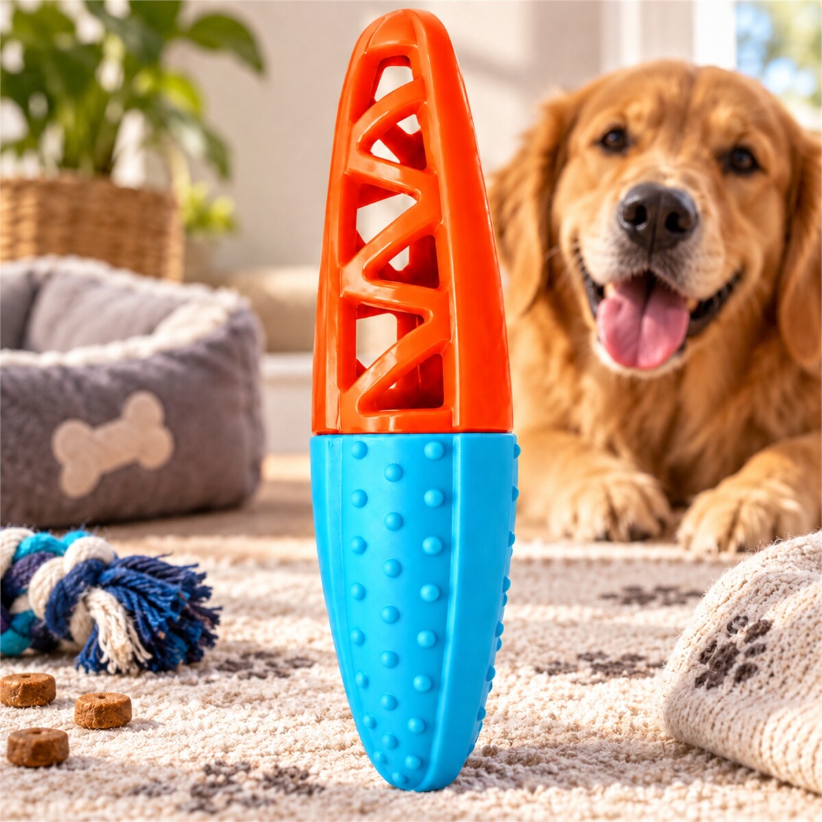 Juguete Morder Perros Gatos Limpieza Dental Golosinas Premio - Celeste Naranja 