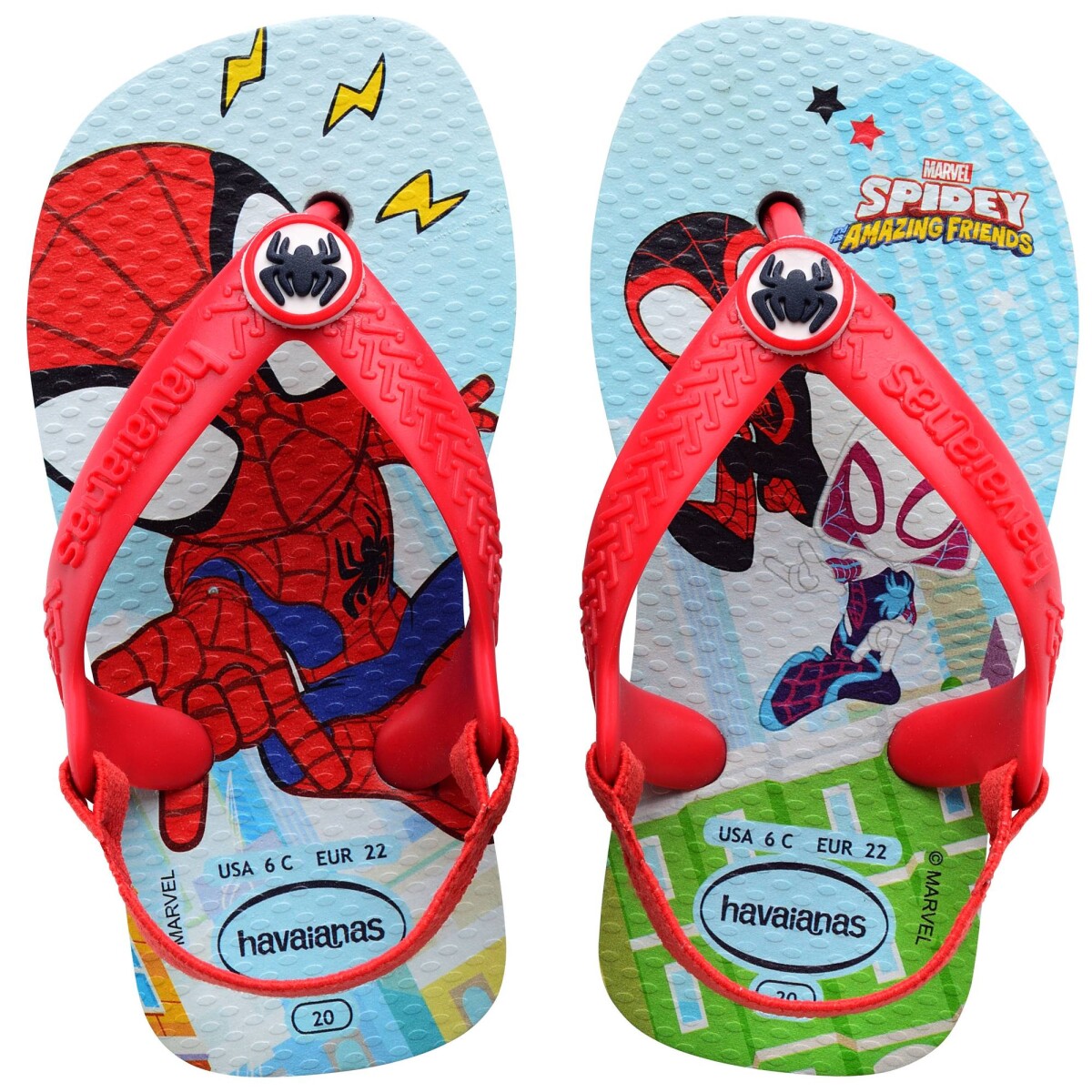 Sandalias Infantiles Havaianas New Baby Heroes - Celeste - Rojo 