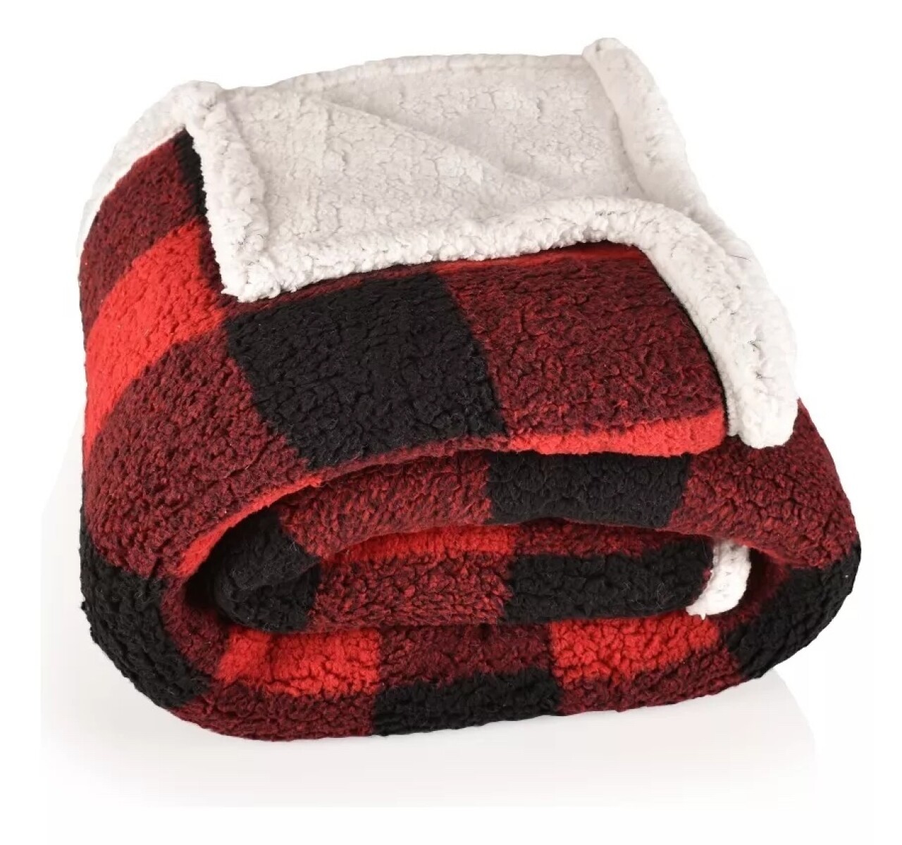 Frazada Reversible Polar Sherpa Cuadrille 150x200 - Rojo Negro cuadros 