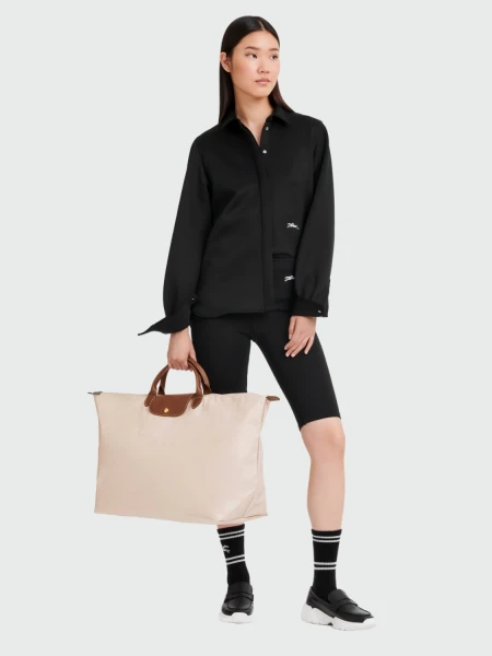 Longchamp -Bolso de viaje Longchamp plegable con cierre y asa corta, Le pliage Marfil