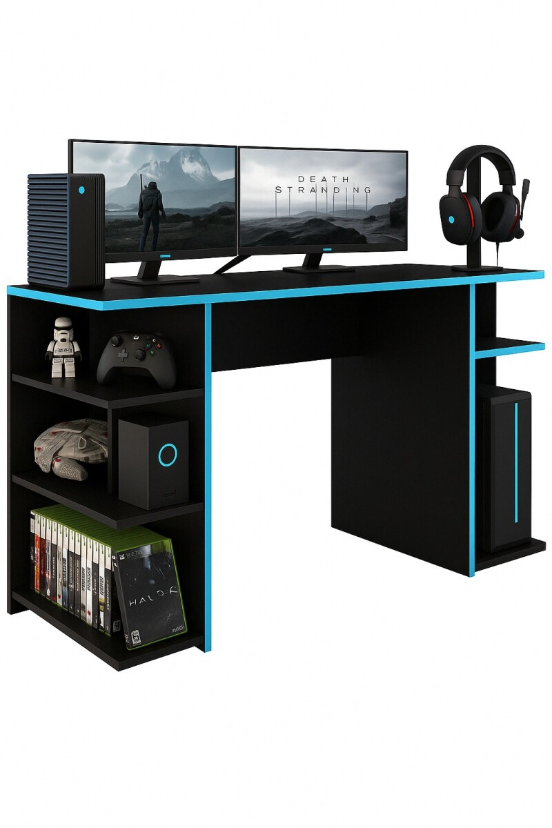 Escritorio Gamer Mesa Para Pc Estantes Calidad - Azul 