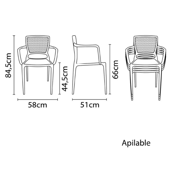 Silla grafito SAFIRA respaldo calado c/posabrazos TD0592