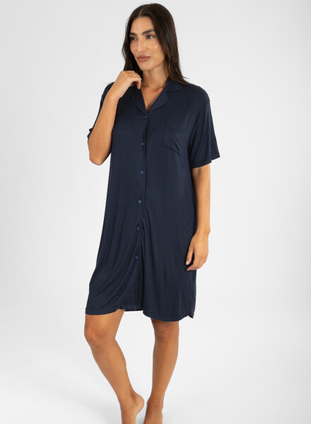 New ribb camison abotonado en el frente Azul