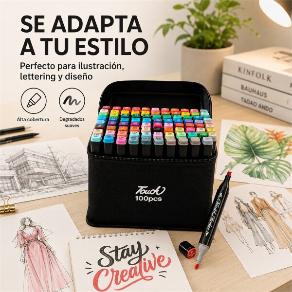 Set de 100 Marcadores Artísticos Doble Punta con Bolso Negro 1
