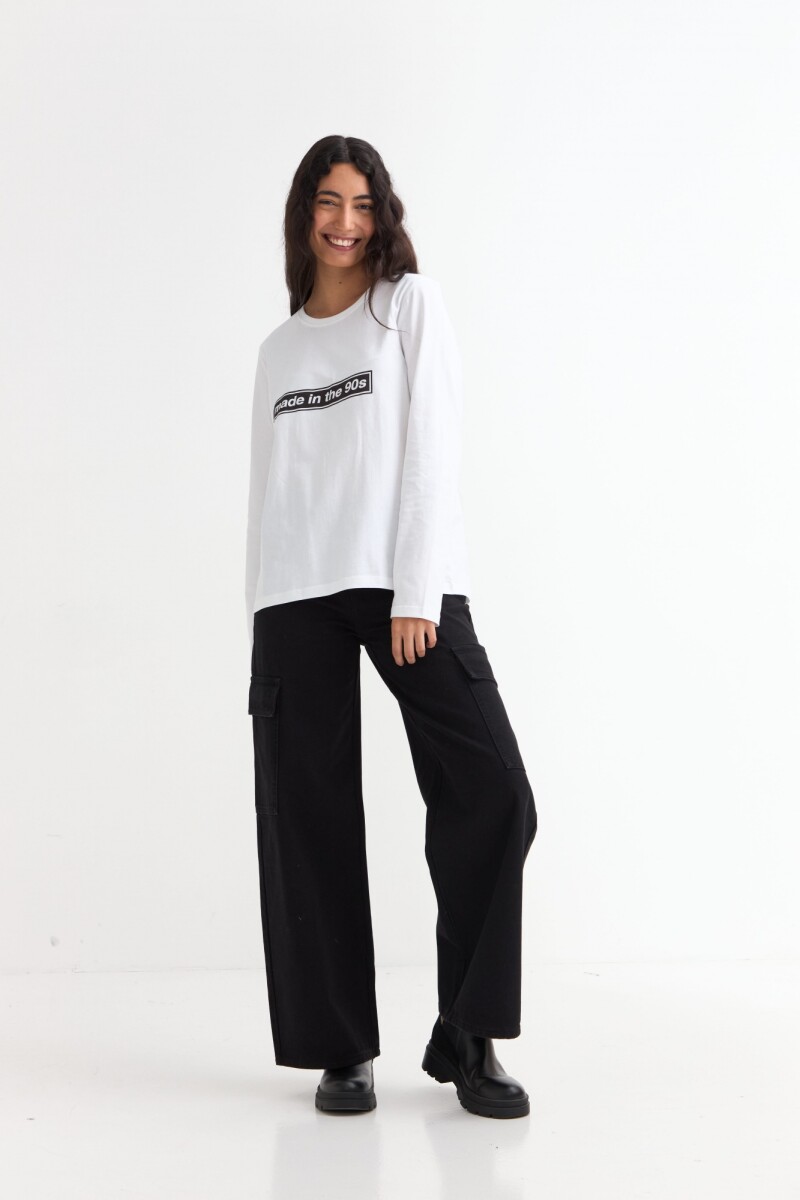 Remera m/l cuello a la base estampada BLANCO