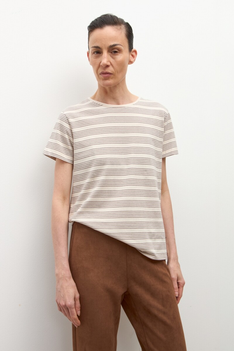 Remera rayada escote a la base beige claro