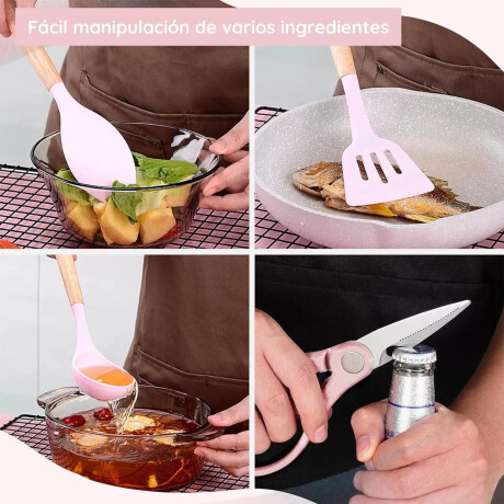 Set Utensilios Cocina 19Pz + Escurridor Ac.Inox Sobre Mesada Rosa
