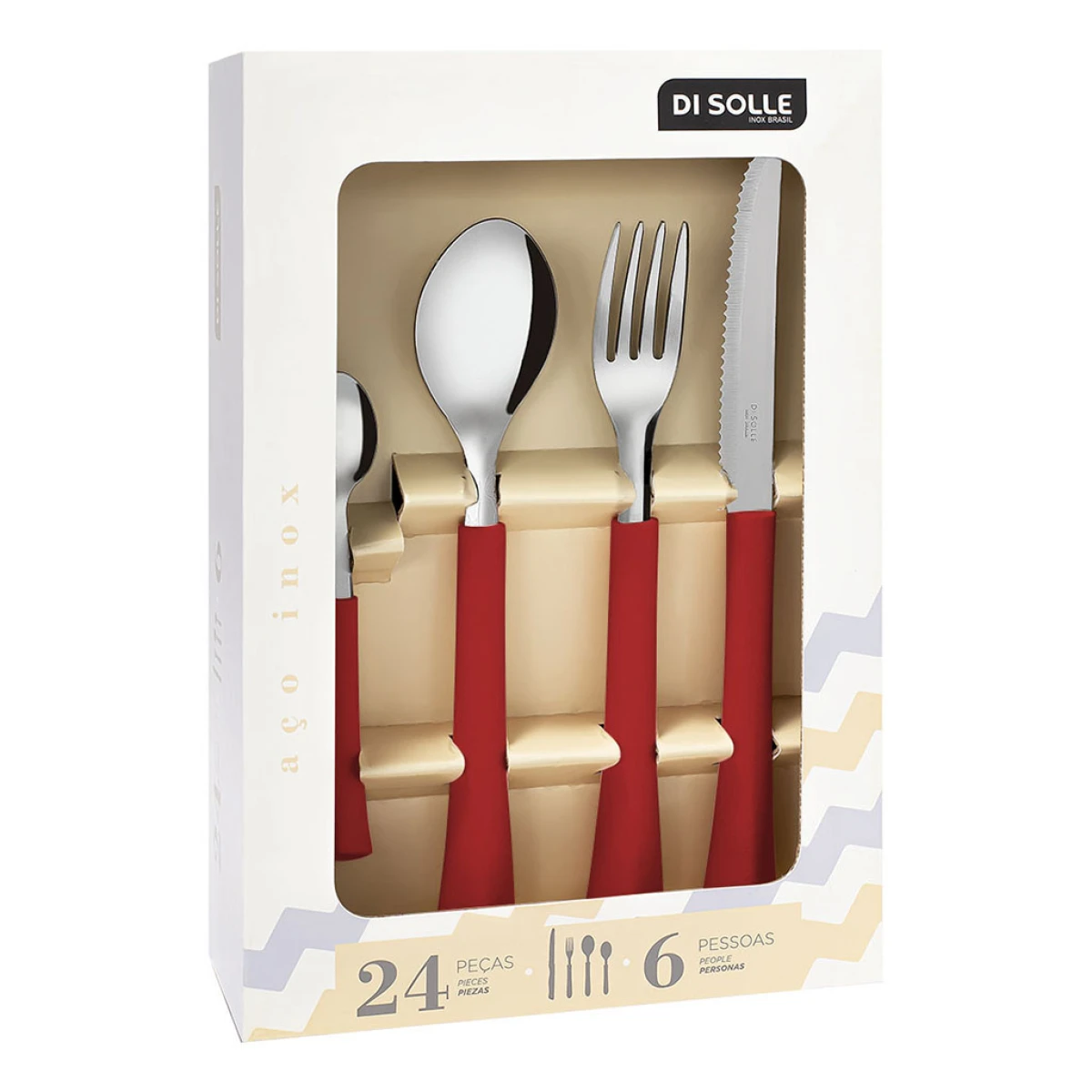 SET 24PZAS AC.INOX. MANGO ROJO INOVA DI SOLLE 