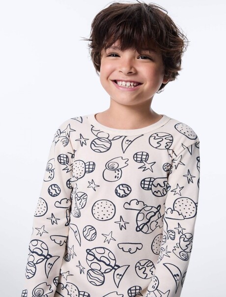 PIJAMA INFANTIL ESTAMPADO EN ALGODÓN BLANCO