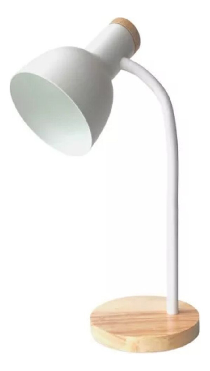Lampara De Escritorio Portatil Nordica Con Madera Vintage - Blanco 