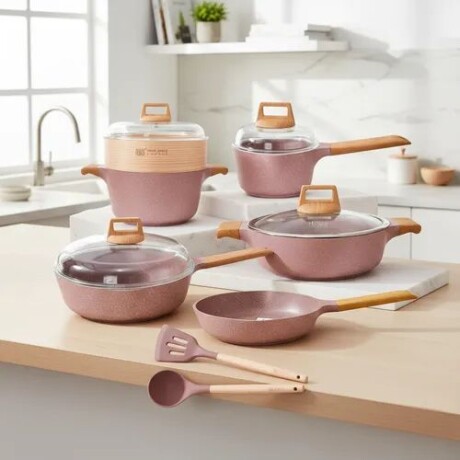 Juego De Ollas Granito Rosa 13 Piezas MGC Juego De Ollas Granito Rosa 13 Piezas MGC