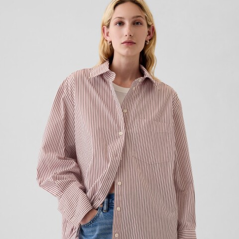 BIG SHIRT STRIPES - BIG CUFF BIG COLLAR RED PINK STRIPE