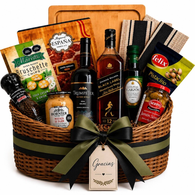 Canasta Gourmet Gracias Gold Johnnie Walker Black y Vino Trumpeter Canasta Gourmet Gracias Gold Johnnie Walker Black y Vino Trumpeter