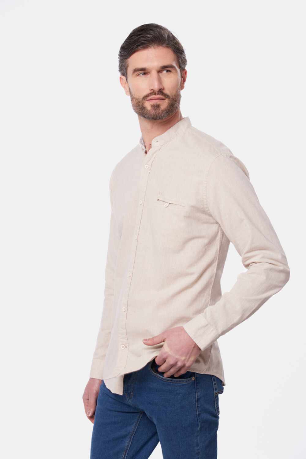 CAMISA DE LINO CUELLO MAO Beige