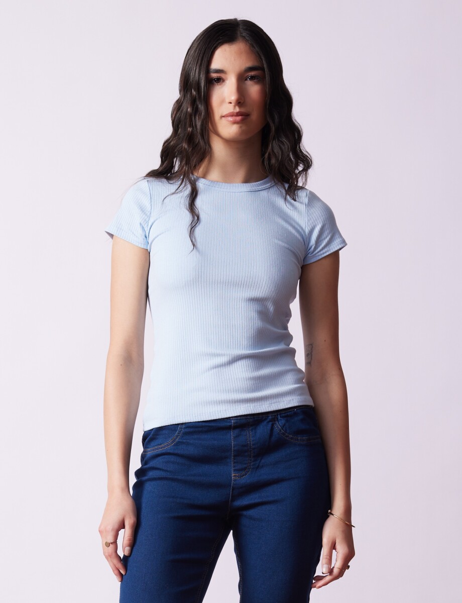 Remera Basica Ribs - Celeste 
