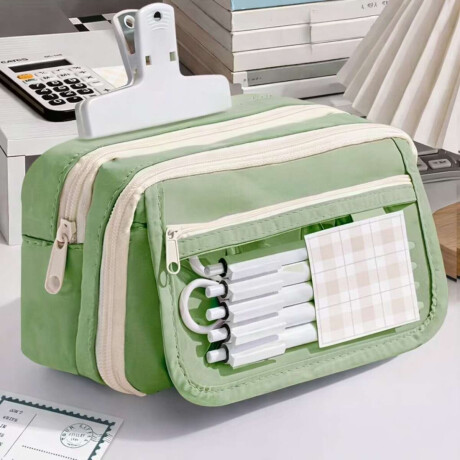 Cartuchera con divisiones y visor 12x22x9cm Verde
