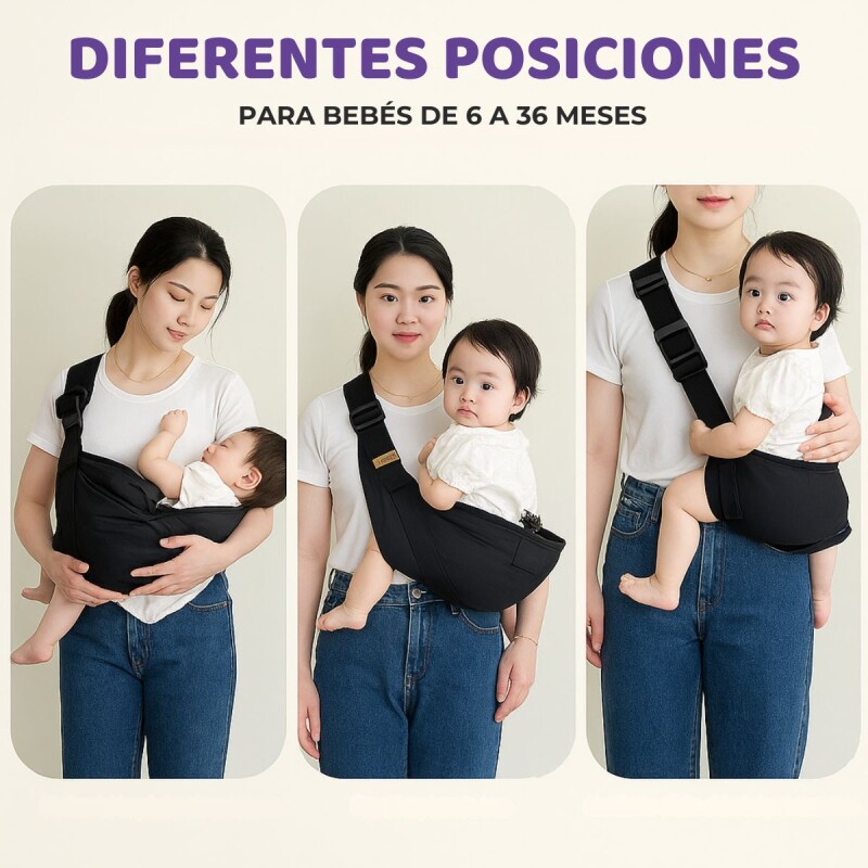 Portabebé Ergonómico Bandolera Riñonera Bebé Baby Carrier Negro Portabebé Ergonómico Bandolera Riñonera Bebé Baby Carrier Negro