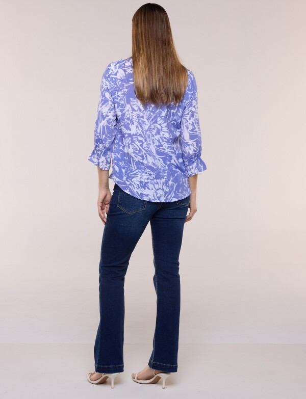 Blusa Estampada Pincelada Con Alforzas AZUL